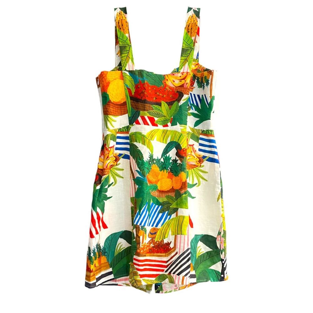 Farm Rio Multicolor 100% Linen strap Sheath Dress